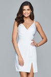 V-neck Natural Waistline Cocktail Short Spaghetti Strap Draped Back Zipper Slit Crystal Open-Back Ruched Plunging Neck Bridesmaid Dress