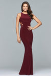 Natural Waistline Sheath Jeweled Neck Jersey Banding Hidden Back Zipper Racerback Cutout Floor Length Sheath Dress