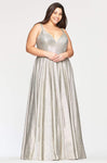 Sexy A-line V-neck Natural Waistline Jersey Sleeveless Plunging Neck Fitted Glittering Back Zipper Floor Length Evening Dress