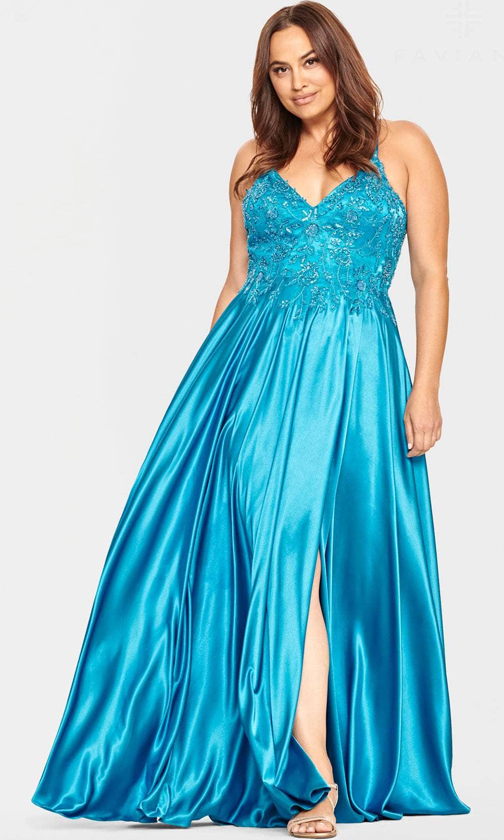 Faviana 9533 - Embroidered Charmeuse Evening Dress
