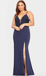 Plus Size V-neck Natural Waistline Plunging Neck Sleeveless Sheath Beaded Back Zipper Sheer Slit V Back Sheath Dress/Prom Dress