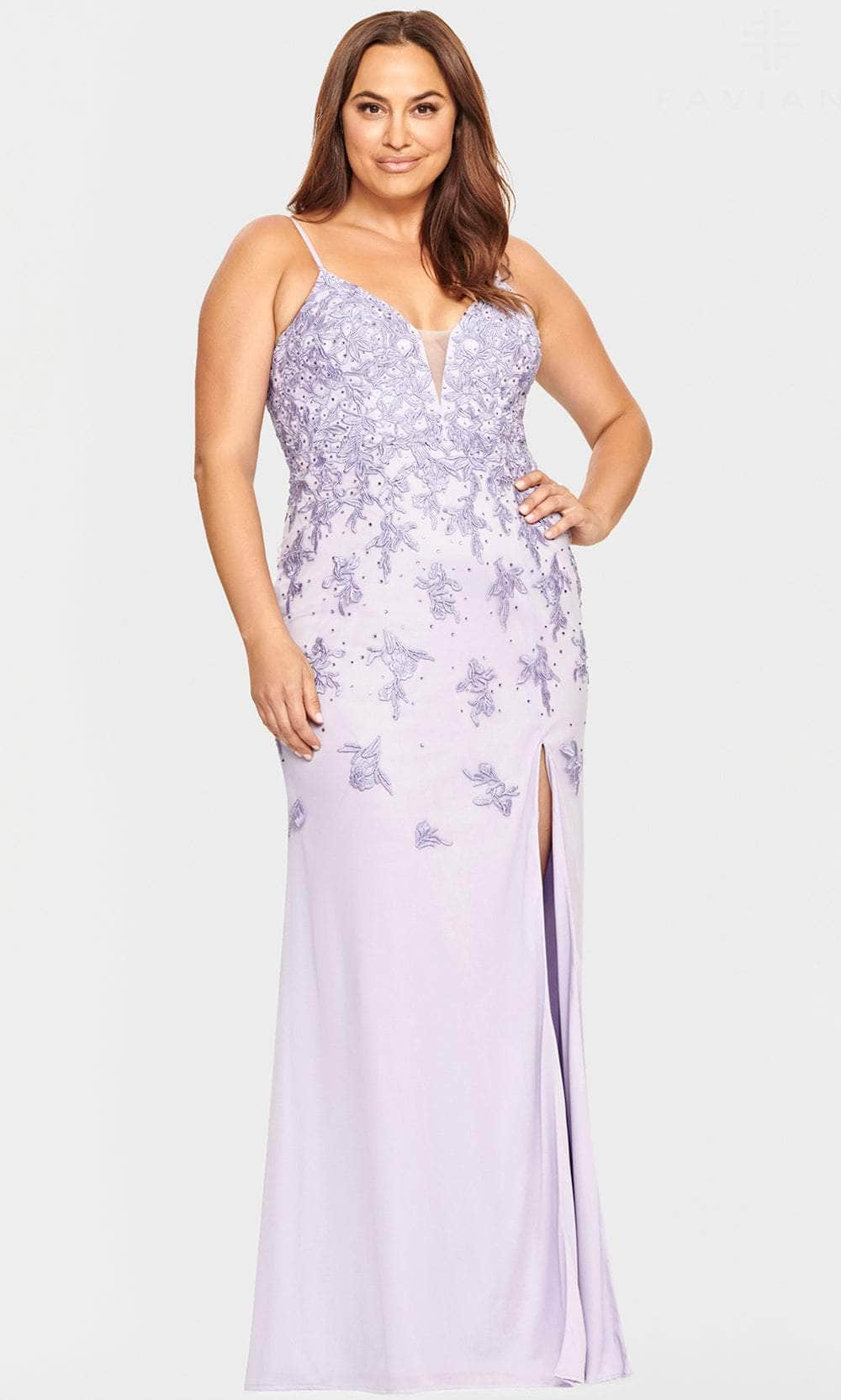 Faviana 9539 - Embroidered Tulle Long Dress with Slit
