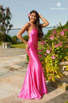 Natural Waistline Mermaid Floor Length Sleeveless Lace-Up Fitted Satin Halter Dress with a Brush/Sweep Train