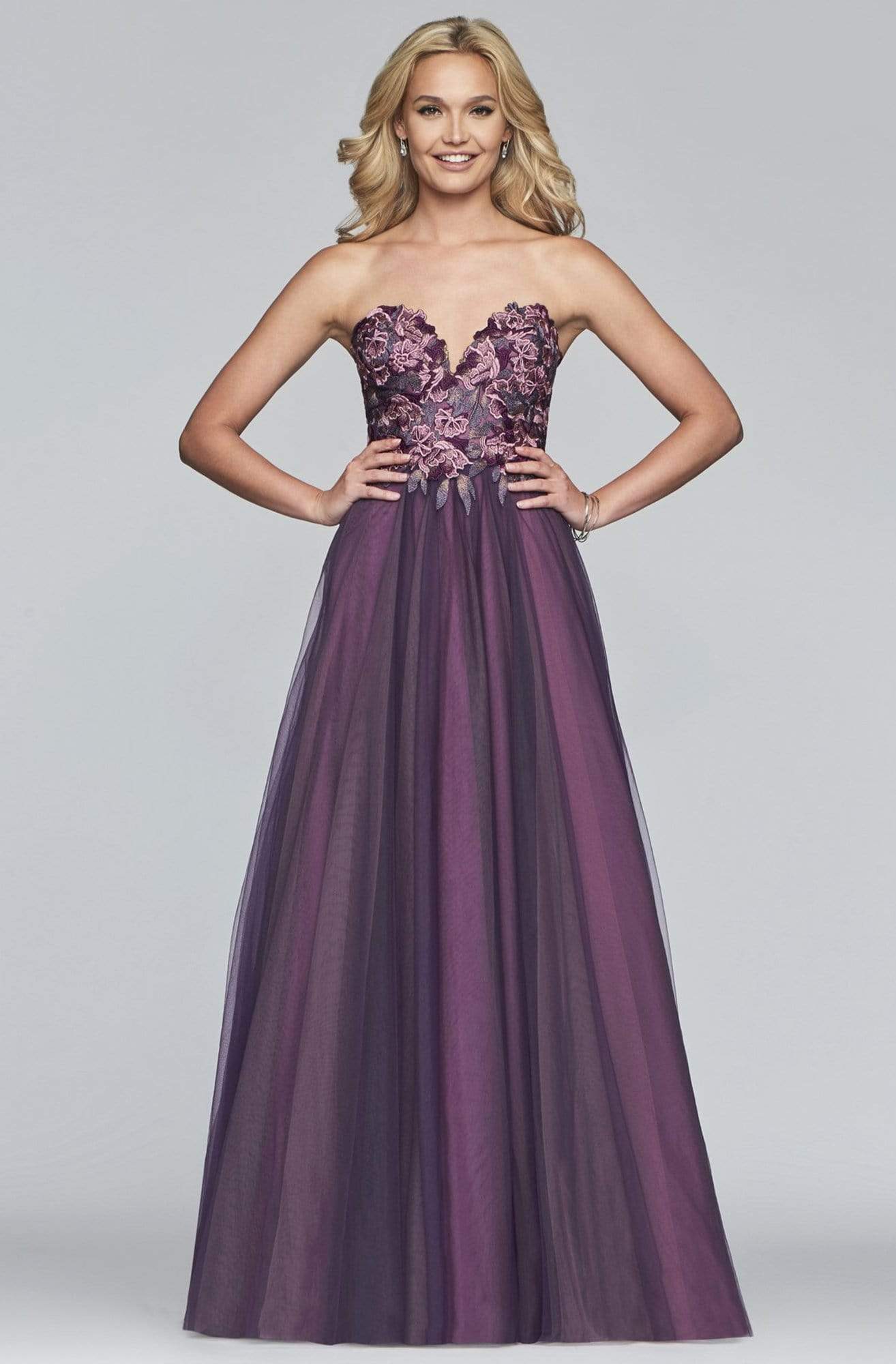Faviana - Floral Applique Sweetheart A-line Evening Dress s10023 ...