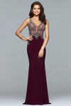 V-neck Plunging Neck Keyhole Illusion Back Zipper Beaded Natural Waistline Sleeveless Sheath Sheath Dress