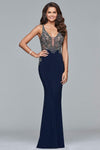 V-neck Natural Waistline Sleeveless Illusion Back Zipper Keyhole Beaded Sheath Plunging Neck Sheath Dress