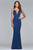 Faviana - s10012 Plunging Matte Satin Sheath Gown Evening Dresses 0 / Midnight