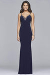 V-neck Sleeveless Spaghetti Strap Cutout Sheer Fitted Beaded Sheath Natural Waistline Plunging Neck Sheath Dress/Evening Dress/Homecoming Dress/Wedding Dress