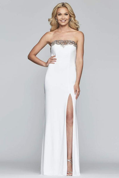 Strapless Floor Length Natural Waistline Straight Neck Sheath Open-Back Back Zipper Beaded Fitted Slit Sheath Dress/Evening Dress/Party Dress with a Brush/Sweep Train