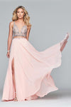 Sexy A-line V-neck Natural Waistline Sleeveless Plunging Neck Floor Length Illusion Cutout Jeweled Slit Crystal Back Zipper Fitted Beaded Chiffon Dress