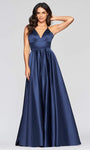 V-neck Satin Empire Waistline Floor Length Sleeveless Lace-Up Pocketed Dress