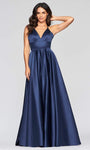 V-neck Empire Waistline Pocketed Lace-Up Floor Length Sleeveless Satin Dress