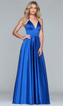 V-neck Satin Lace-Up Pocketed Empire Waistline Floor Length Sleeveless Dress