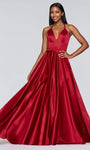 V-neck Empire Waistline Sleeveless Pocketed Lace-Up Satin Floor Length Dress