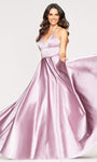 V-neck Floor Length Empire Waistline Sleeveless Pocketed Lace-Up Satin Dress