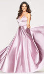 V-neck Lace-Up Pocketed Floor Length Satin Empire Waistline Sleeveless Dress