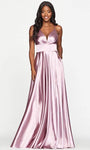 A-line V-neck Empire Waistline Sleeveless Spaghetti Strap Satin Slit Lace-Up Wrap Pocketed Dress