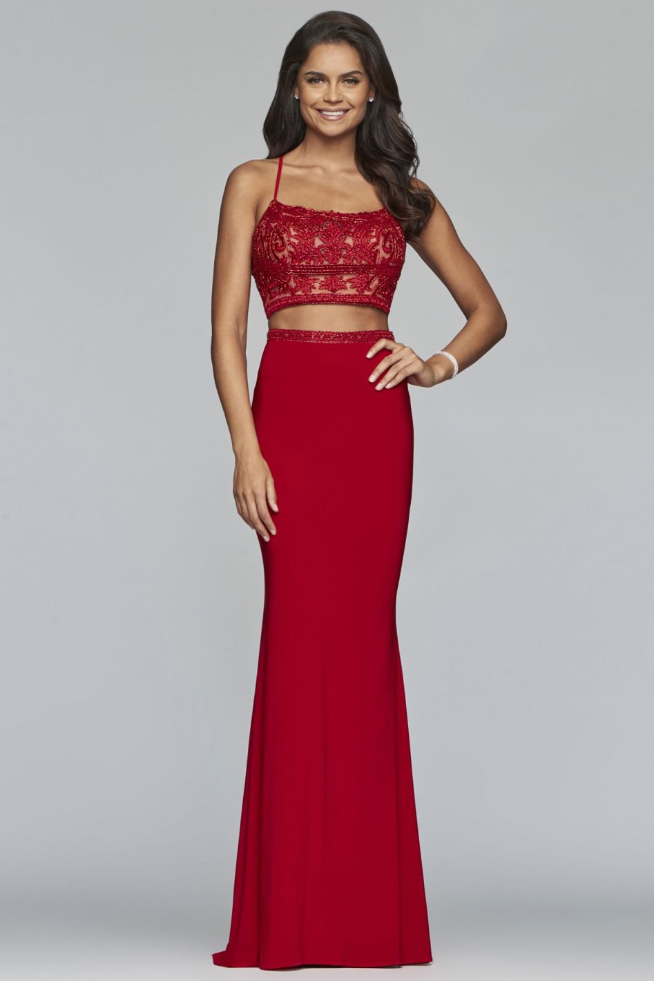 Faviana - S10272 Beaded Applique Two-Piece Sheath Gown
