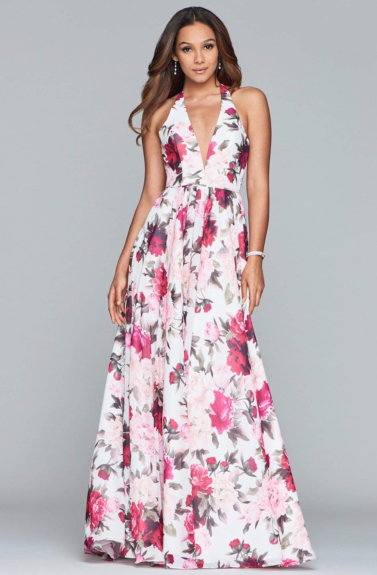 Faviana - S10278 Floral Halter A-Line Evening Gown
