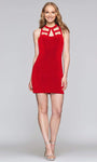 Sophisticated Jersey Sheath Short Sweetheart Cutout Fitted Sleeveless Sheath Dress by Faviana