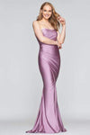 Strapless Fitted Ruched Mermaid Sweetheart Charmeuse Dress with a Brush/Sweep Train by Faviana