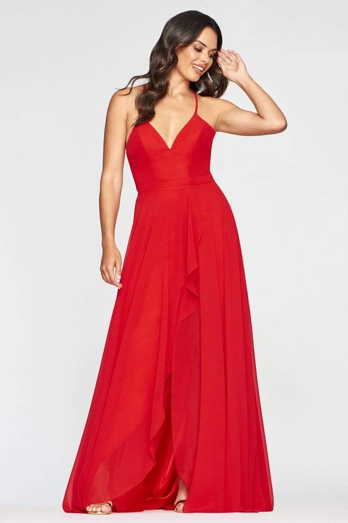 Faviana - S10413 V-neck Chiffon Modest Prom A-line Dress
