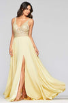Sophisticated A-line V-neck Fitted Applique Pocketed Chiffon Sleeveless Natural Waistline Floor Length Plunging Neck Dress