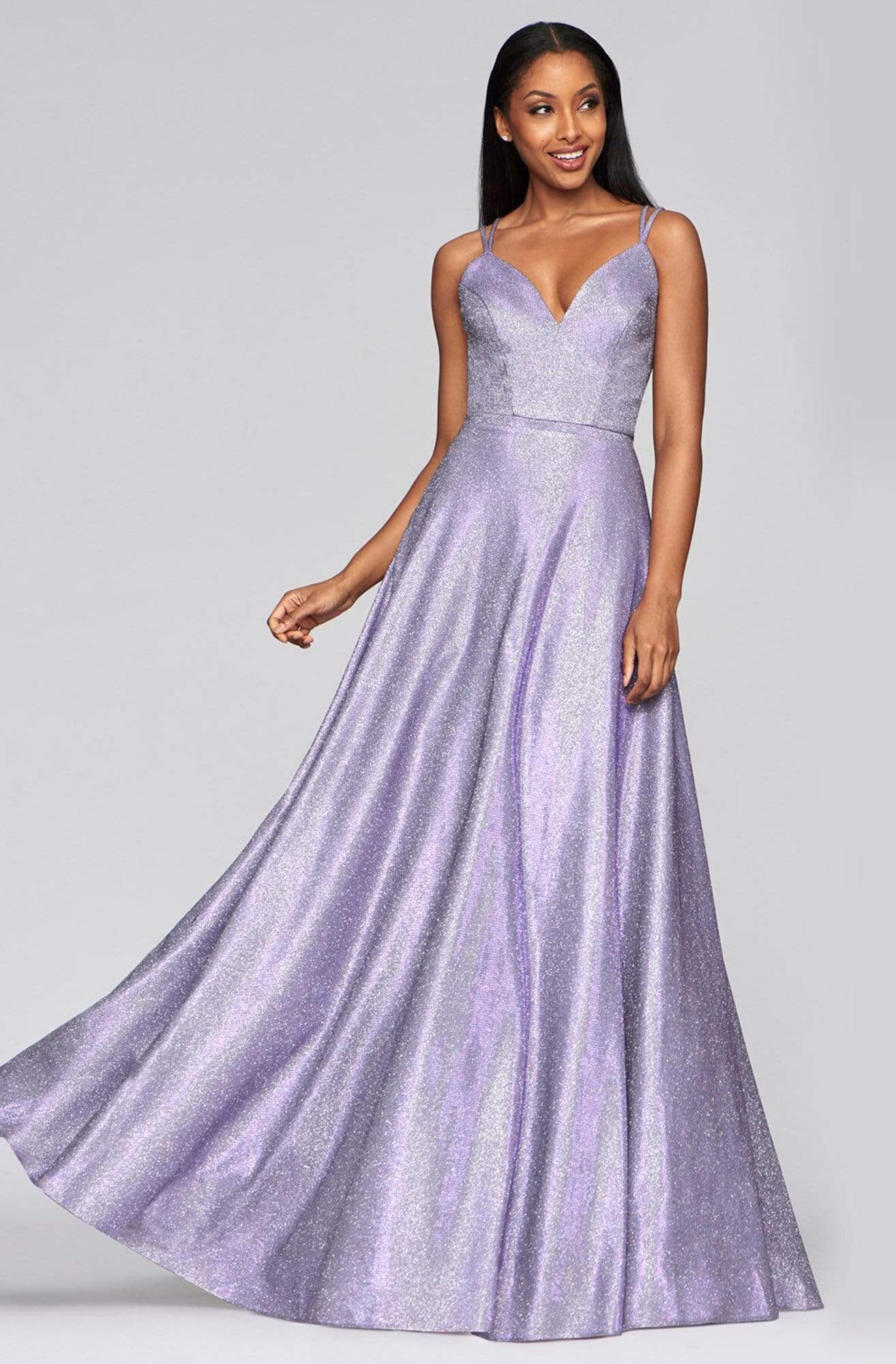 Faviana - S10424 Plunging V-neck Glitter Jersey A-line Gown – Couture Candy