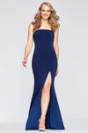 Sexy Modest Strapless Straight Neck Jersey Natural Princess Seams Waistline Slit Back Zipper Open-Back Mermaid Prom Dress with a Brush/Sweep Train