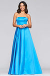 Sophisticated A-line Strapless Straight Neck Natural Waistline Satin Open-Back Lace-Up Slit Dress with a Brush/Sweep Train