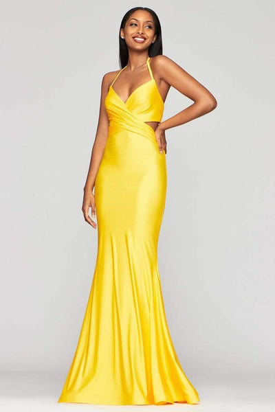 Charmeuse Mermaid Bandeau Neck Halter Natural Waistline Cutout Ruched Back Zipper Dress with a Brush/Sweep Train
