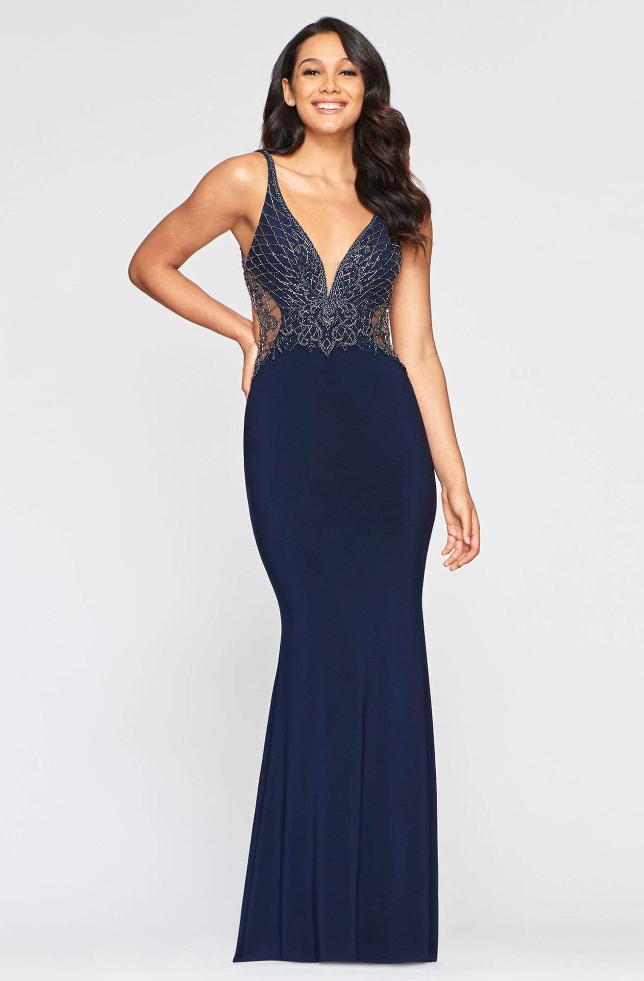 Faviana - S10470 Beaded Back Cut Out Sheath Dress
