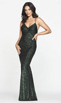 V-neck Mermaid Natural Waistline Back Zipper Fitted Sequined Open-Back Sleeveless Spaghetti Strap Dress with a Brush/Sweep Train