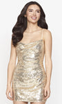 Cowl Neck Fit-and-Flare Sheath Short Sleeveless Fitted Open-Back Back Zipper Sequined Natural Waistline Sheath Dress