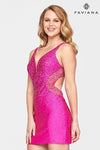 V-neck Sleeveless Cocktail Short Sheath Fitted Beaded Sheer Open-Back Plunging Neck Natural Waistline Sheath Dress