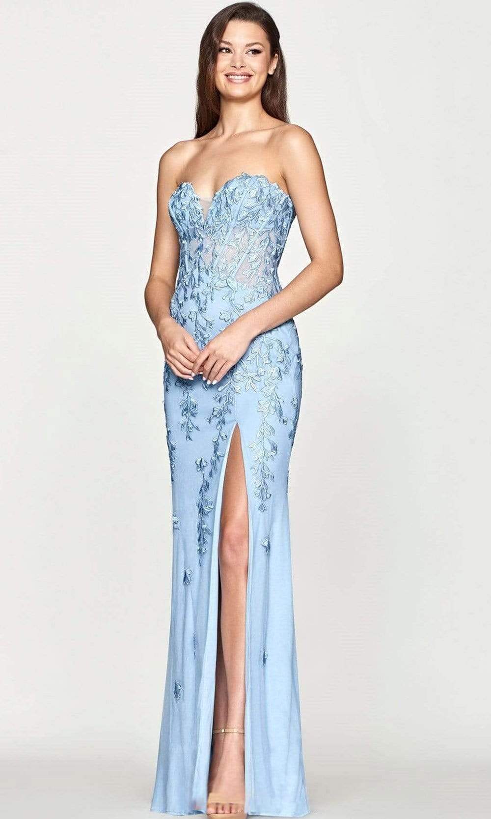 Faviana - S10664 Embroidered Sweetheart High Slit Gown
