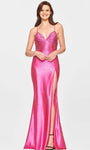 Sexy V-neck Sleeveless Spaghetti Strap Floor Length Mermaid Natural Waistline Fall Beaded Back Zipper Ruched Slit Satin Evening Dress with a Brush/Sweep Train With Rhinestones