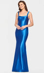 Sleeveless Floor Length Scoop Neck Natural Waistline Ruched Open-Back Back Zipper Satin Mermaid Evening Dress with a Brush/Sweep Train