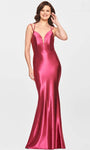 Sexy V-neck Natural Princess Seams Waistline Floor Length Open-Back Sheer Fitted Back Zipper Ruched Plunging Neck Satin Mermaid Spaghetti Strap Evening Dress with a Brush/Sweep Train
