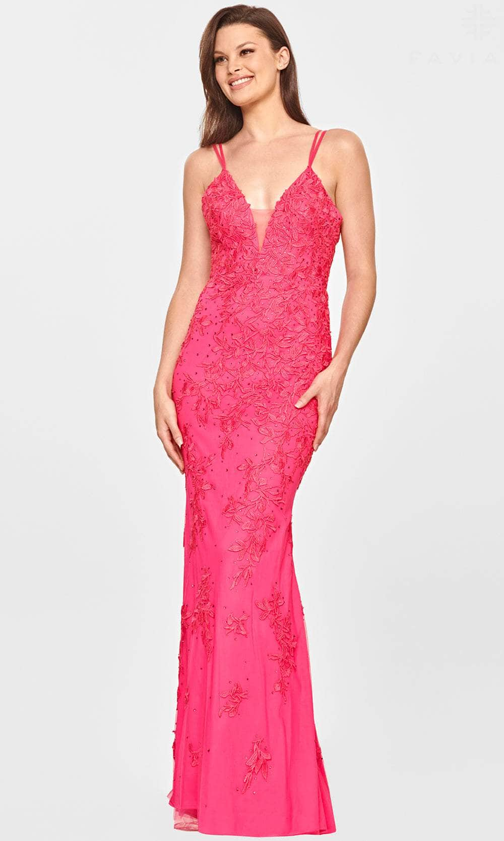 Faviana S10813 - Laced V-Neck Evening Dress
