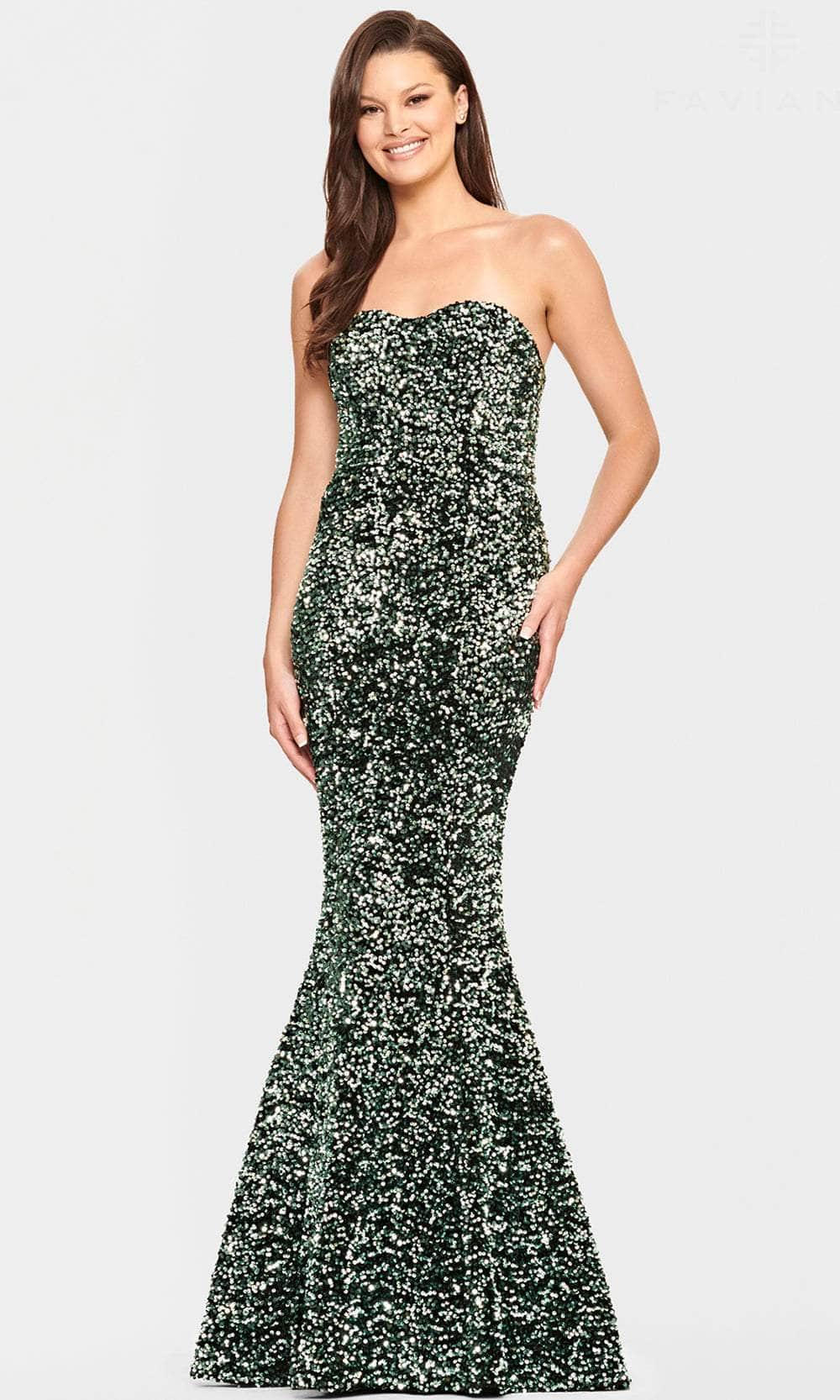 Faviana S10819 - Strapless Velvet Sequin Evening Gown
