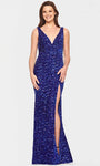 V-neck Sheath Velvet V Back Slit Sequined Sheer Sleeveless Floor Length Sheath Dress/Evening Dress by Faviana