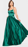 A-line Scoop Neck Floor Length Charmeuse Lace-Up Slit Back Zipper Spaghetti Strap Empire Waistline Evening Dress