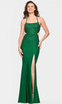 Sexy Charmeuse Open-Back Ruched Slit Beaded Cutout Sheath Floor Length Sleeveless Spaghetti Strap Natural Waistline Scoop Neck Straight Neck Sheath Dress/Evening Dress with a Brush/Sweep Train With Rh