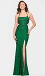 Sexy Scoop Neck Straight Neck Ruched Cutout Open-Back Beaded Slit Sheath Charmeuse Floor Length Natural Waistline Sleeveless Spaghetti Strap Sheath Dress/Evening Dress with a Brush/Sweep Train With Rh