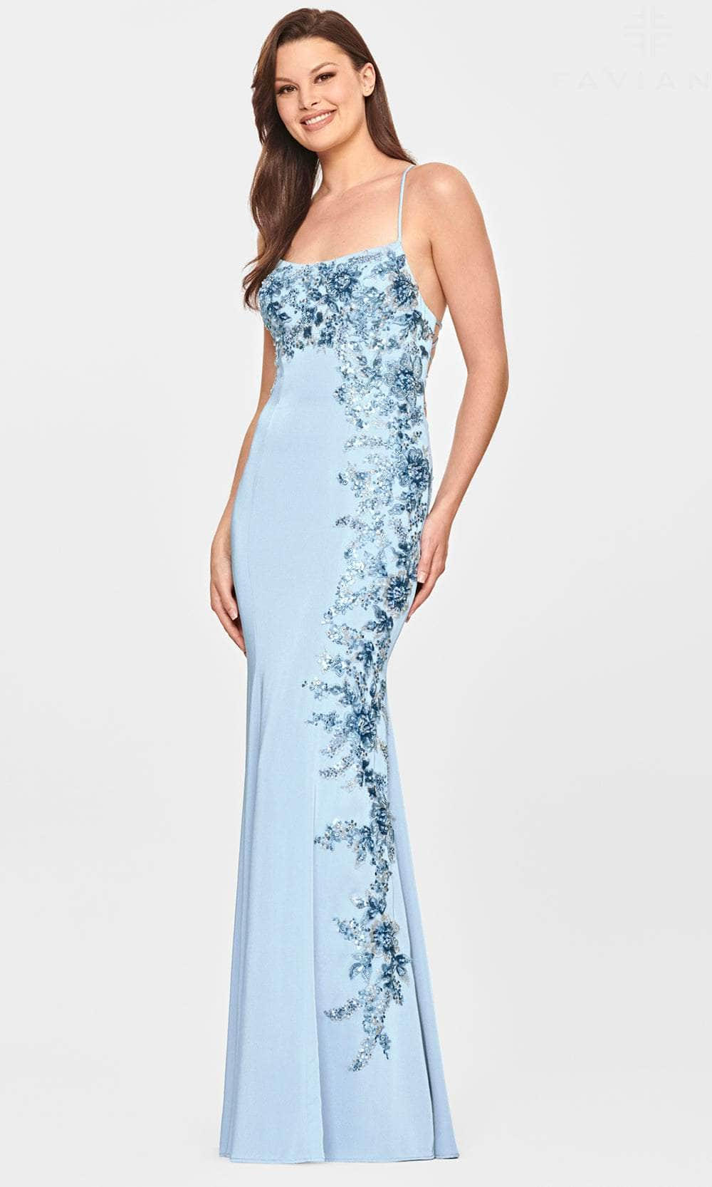 Faviana S10845 - Sequin Applique Satin Prom Dress
