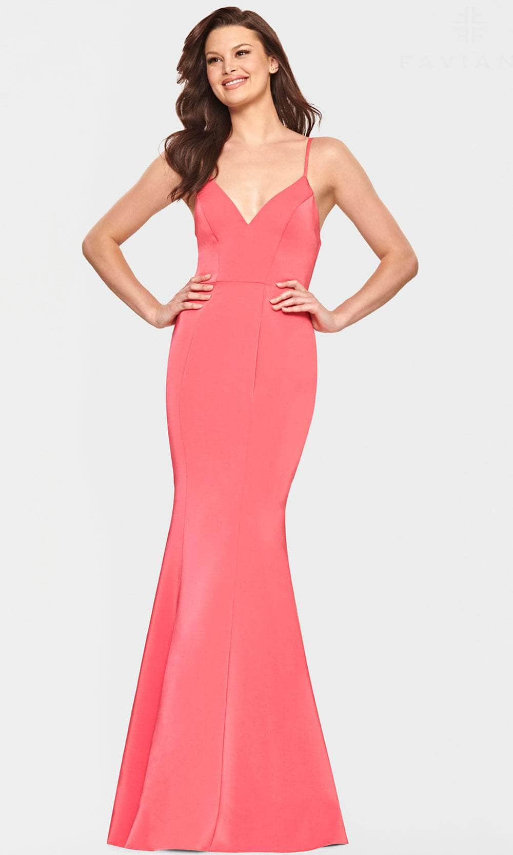 Faviana S10846 - V-Neck Satin Evening Dress
