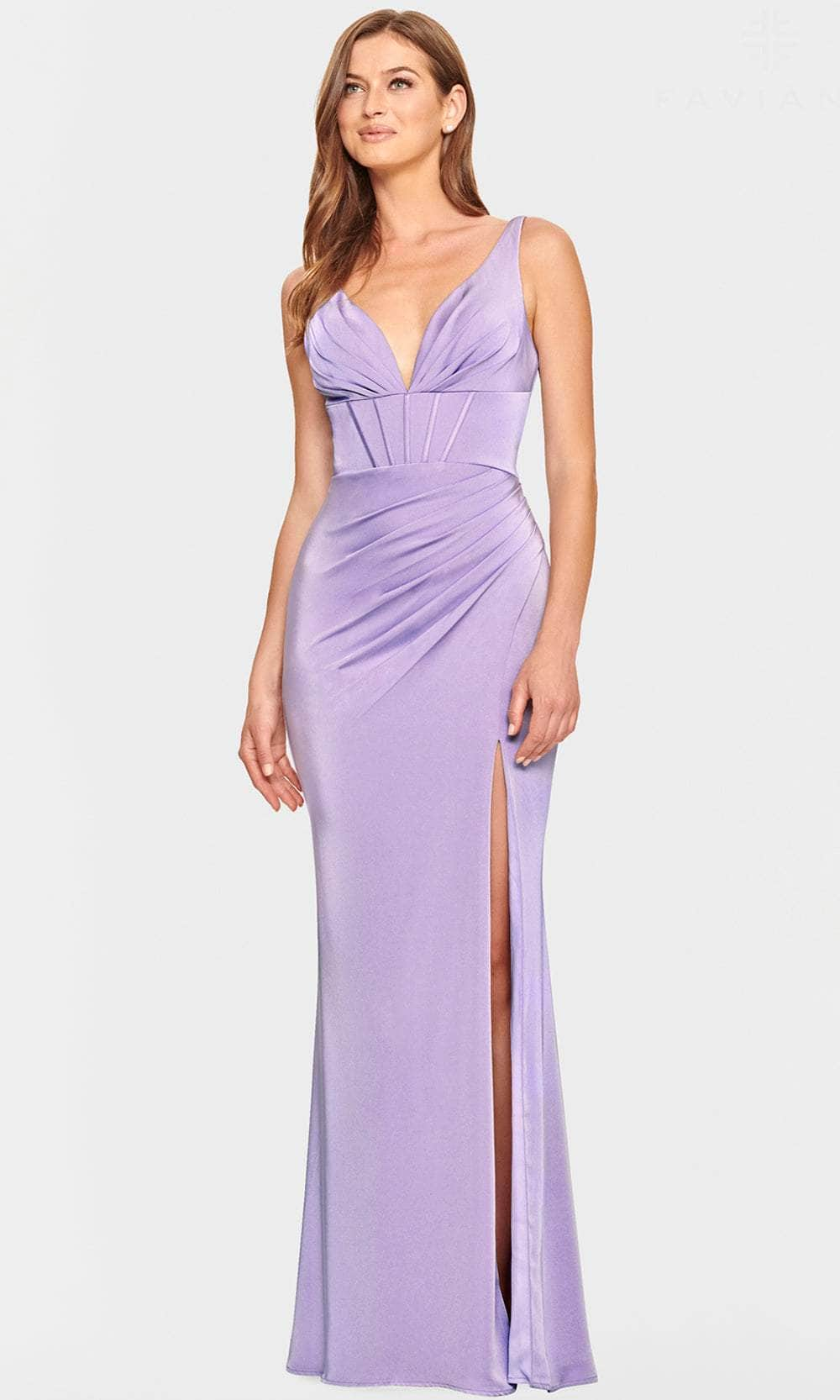 Faviana S10847 - Pleated V-Neck Evening Dress
