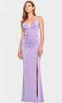 V-neck Sheath Draped Hidden Back Zipper Pleated Slit Empire Waistline Floor Length Sleeveless Sheath Dress/Evening Dress