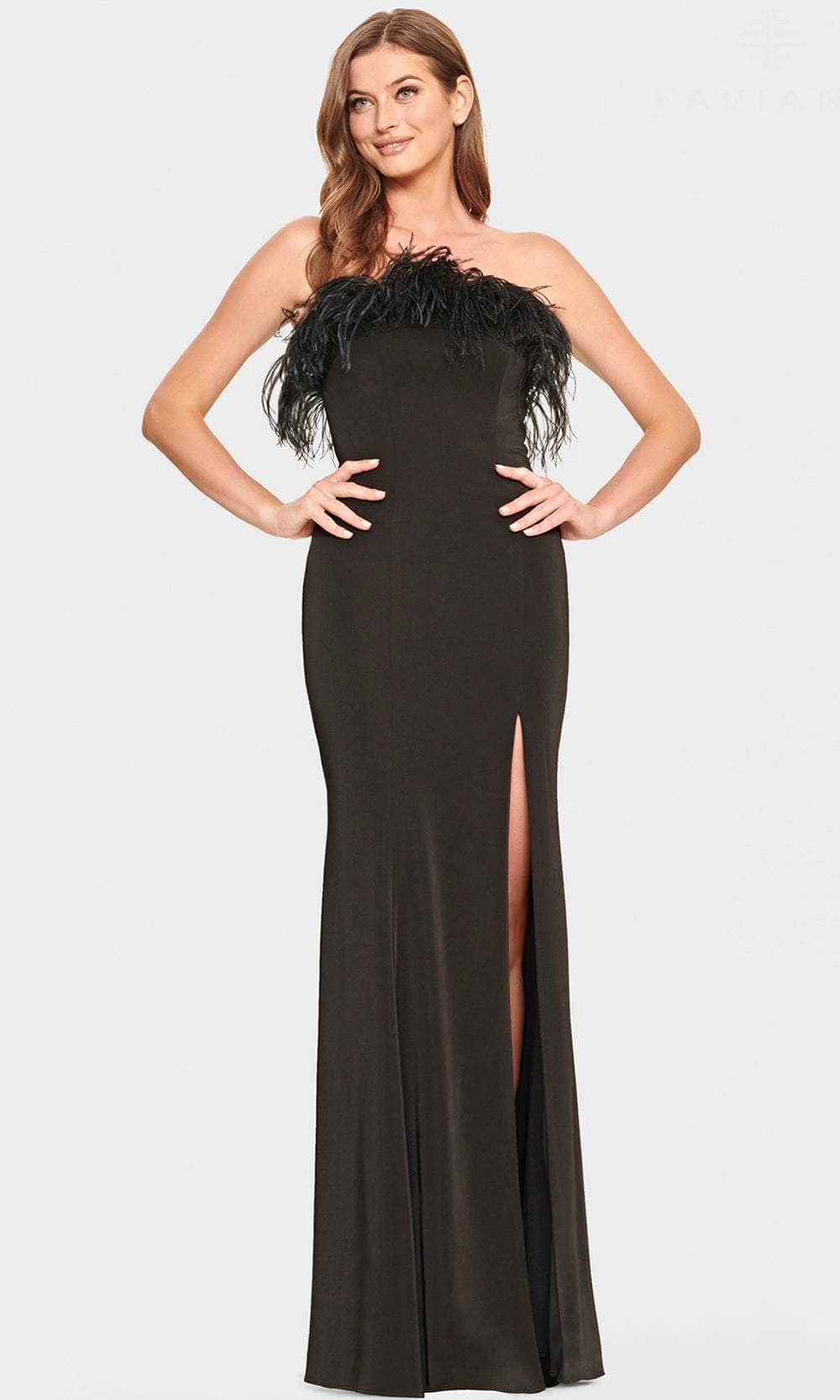 Faviana S10851 - Feathered Faille Satin Prom Dress
